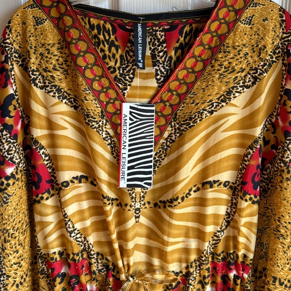 NWT AMERICAN LEISURE COLORFUL TRIBAL LOOK PRINT CAFTAN ONE SIZE - Picture 5 of 8